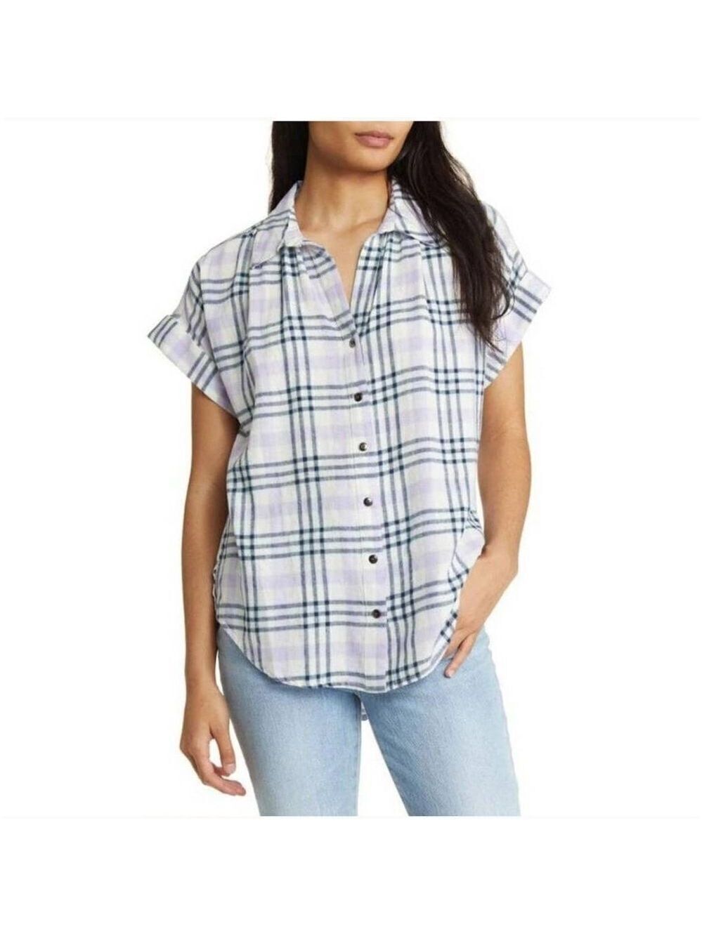 NWOT Caslon SHORT SLEEVE LINEN BLEND CAMP SHIRT Sz XZ